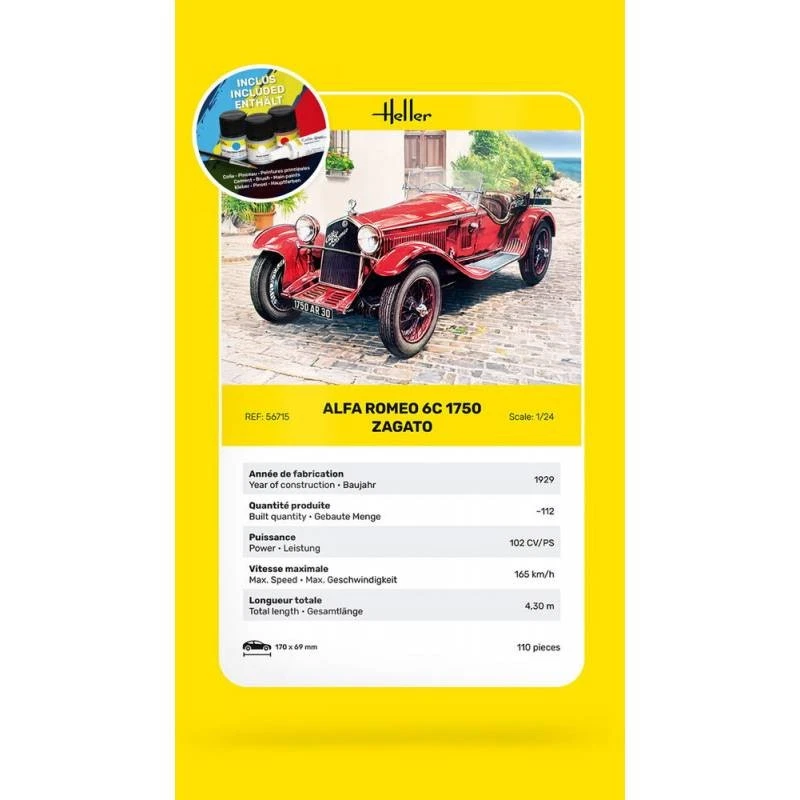 Modello Auto Starter Kit Alfa Romeo 6C 1750 Zagato |HELLER|56715| 1:24 Modello - Immagine 4 di 4