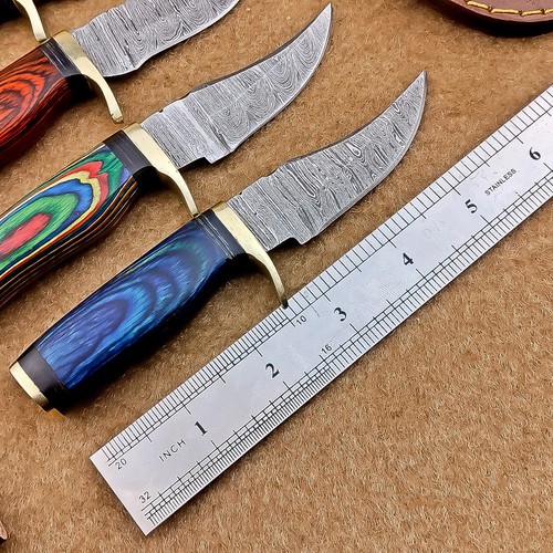 4 Pcs Damascus Blade Skinner Knives Set | 6" | Hard Wood, Leather Sheath IT-1138 - Picture 7 of 8
