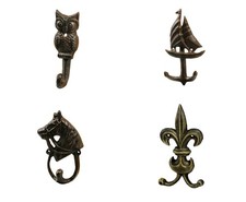 Wandhaken Haken Gusseisen Lilie Pferdekopf Eule Segelschiff Antik Stil, neu