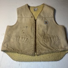 Vintage Carhartt Fleece Lined Vest Men's 2XL Canvas Workwear Sherpa Distressed