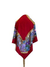 Y6 Valentino Vintage Silk Scarf Red Gold Baroque Jewel Print Made In Italy