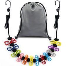 RV Clothesline 12 Clips, Elastic Travel Laundry Line For Camping Outdoor