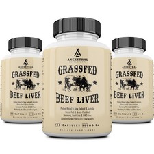 Ancestral Supplements Grass Fed Beef Liver Capsules Supports Energy Productio...