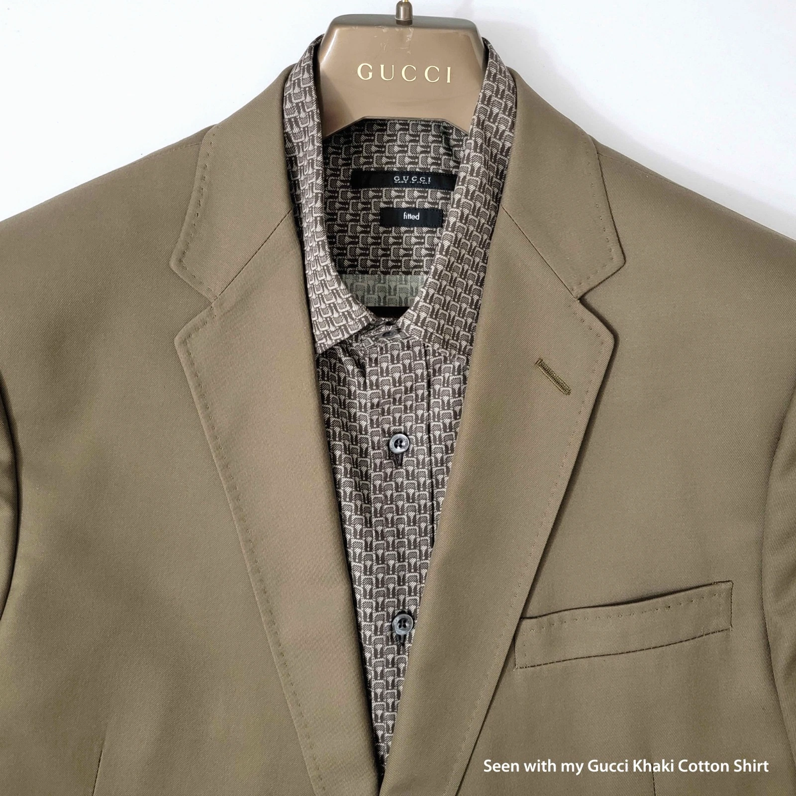 Giacca blazer uomo Gucci misto cotone verde kaki marrone taglia 54R 58R