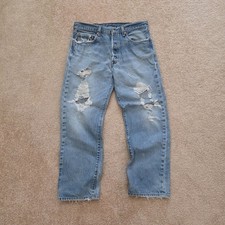 Vintage 501xx Levis Jeans Distressed Denim 34x32 Button Fly Straight Leg Y2K