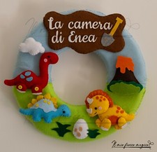 Fiocco Nascita coccarda fuoriporta personalizzato dinosauri bimbo fatto a mano