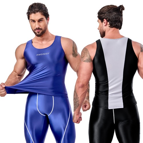 AMORESY Herren Spandex + Nylon Tops Weste Sport Fitness Laufen Tanks T-Shirts - Bild 8 von 22
