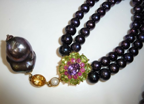 Perlenkette 925 Silber vergoldet Peridot Rubin Amethyst Citrin 45 cm Länge - Bild 8 von 12