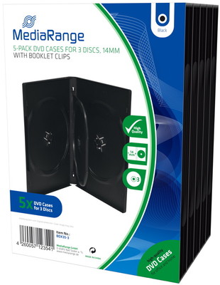25 Mediarange DVD Hüllen 3er Box 14 mm für je 3 BD / CD / DVD schwarz