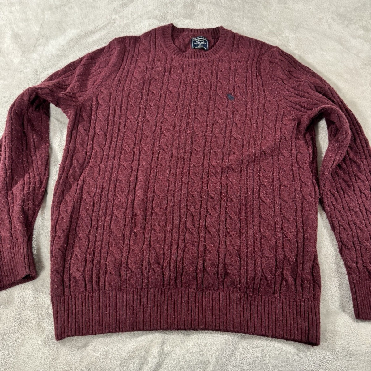 Vtg Abercrombie Mens XL Sweater Wool Blend Maroon Red Cable Knit 