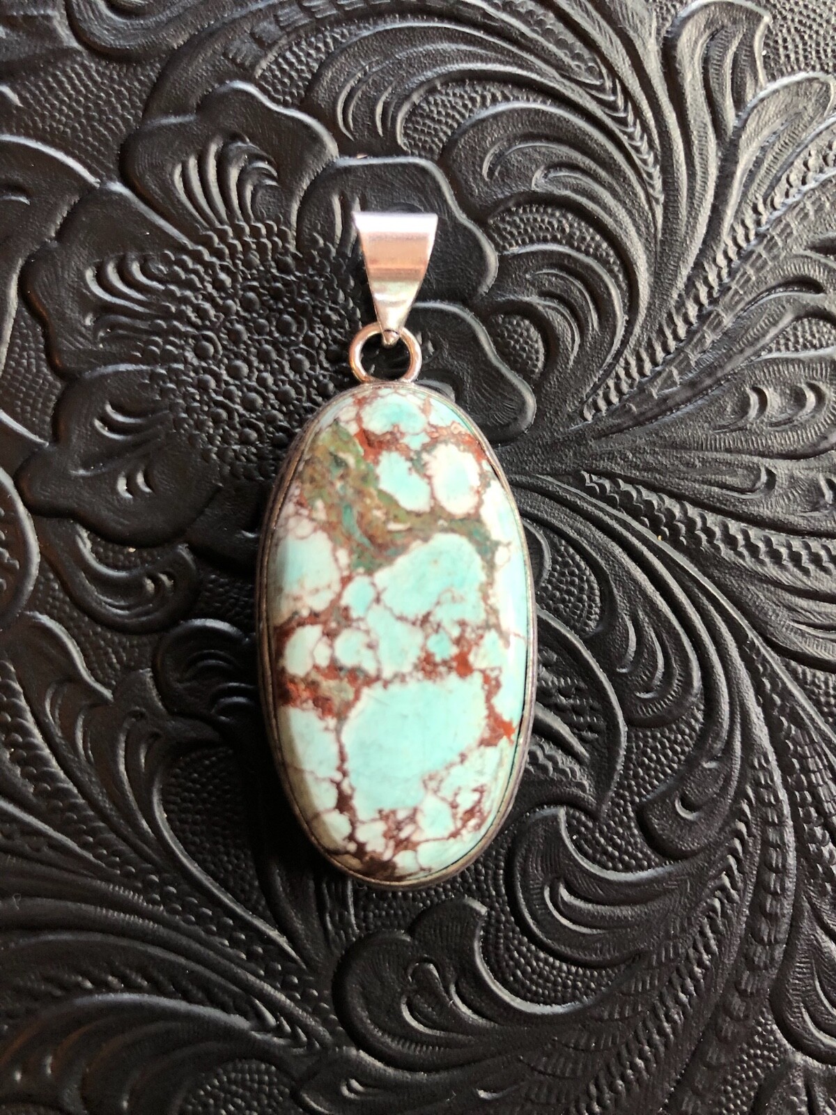 Turquoise Aqua Chocolate Web Shadow Pendant  2" Artisan Handmade