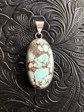 Turquoise Aqua Chocolate Web Shadow Pendant  2" Artisan Handmade