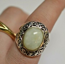 Sterling Silver Ornate Design Lime Green Quartz Ring size 8.75 //