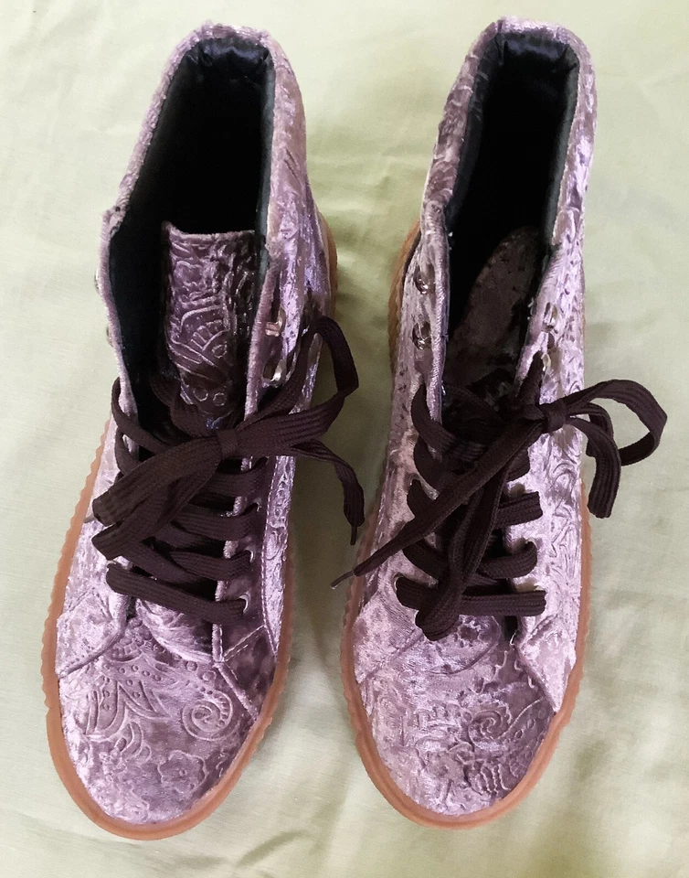 Zapatos de plataforma de terciopelo Qupid para mujer con cordones muy ligeros vino/marrón talla 8 USADOS UNA VEZ! Foto 4 de 4