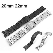 Curved Ends Solid Stainless Steel Band 20 22mm Metal Link Strap Safe Lock Buckle