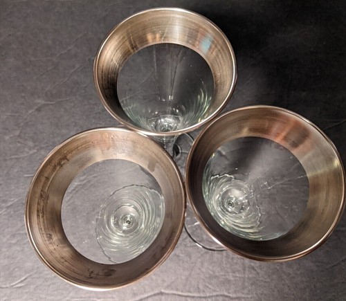3 Dorothy Thorpe MCM Trumpet Wine Cocktail Martini Glasses Silver Rim, 5 3/4' H - Picture 4 of 5