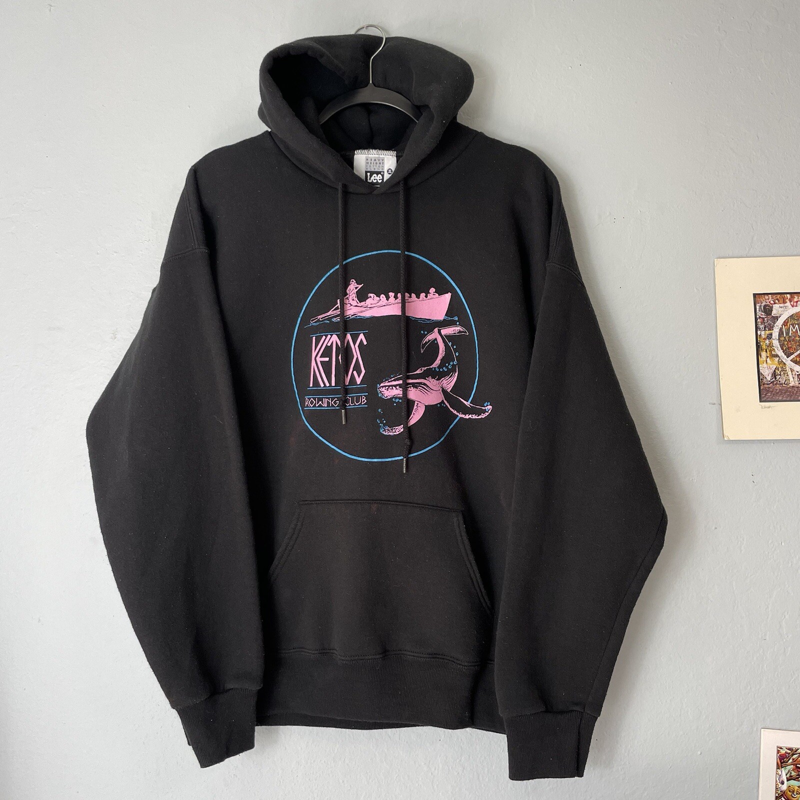 FILA Felpa con cappuccio vintage Lee Ketos Rowing Club pullover uomo grande nera