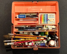 Vintage 80's/90's Plano Art Supply Storage Box Case with Art Supplies-