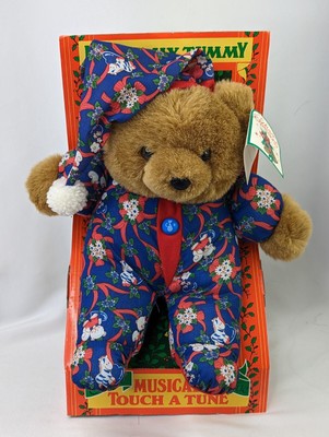 Dandee International Christmas Musical Brown Bear Plush Blue Stuffed Animal Toy