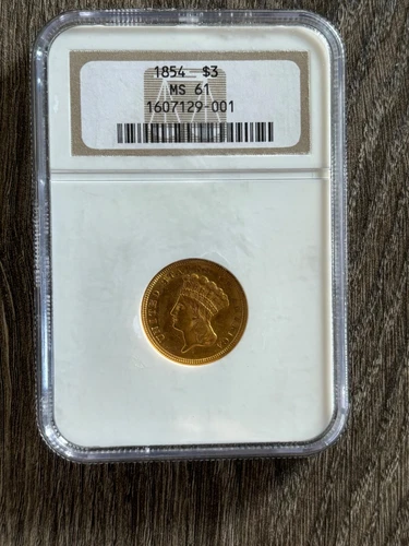 1854 $3 Gold Coin NGC MS61