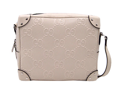 GUCCI GG Embossed Leather Shoulder Bag in White
