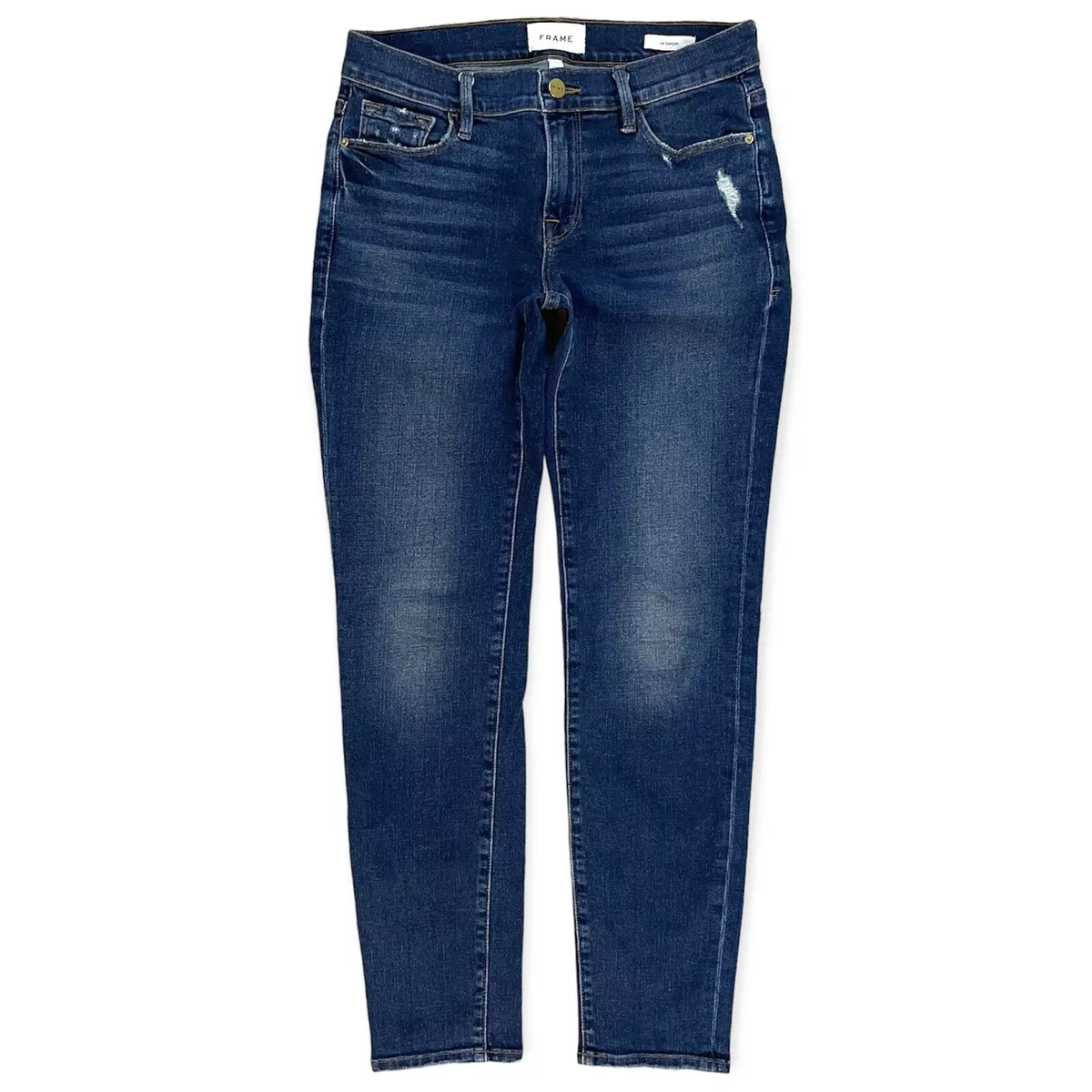 FRAME Le Garcon Slim Boyfriend Jeans Stretch Denim Distressed Blue