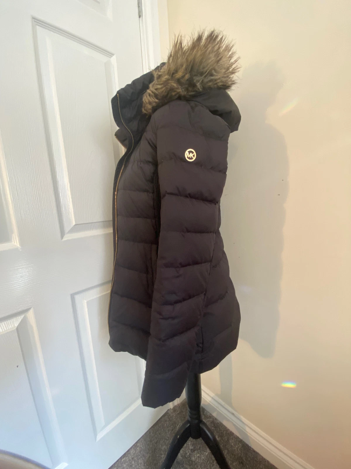 Michael Kors giacca donna nera foderata in pelliccia cappuccio nero parka puffer taglia M