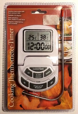 RARE NEW - DIGITAL COOKING  THERMOMETER TIMER C & F BATTERY OPERATED WITH PROBE