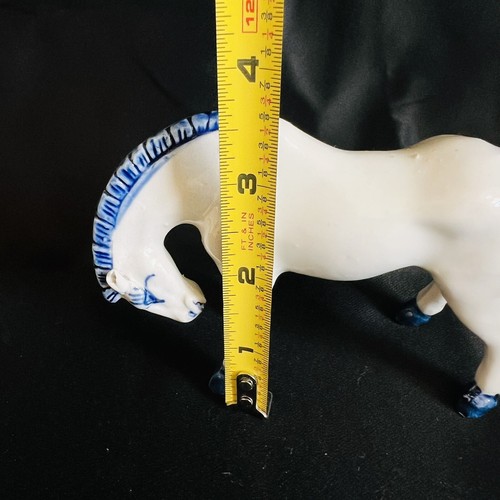 Chinese Old Qing Dy Blue White Porcelain Carved Standing Horse Figure Statue - Picture 9 of 10