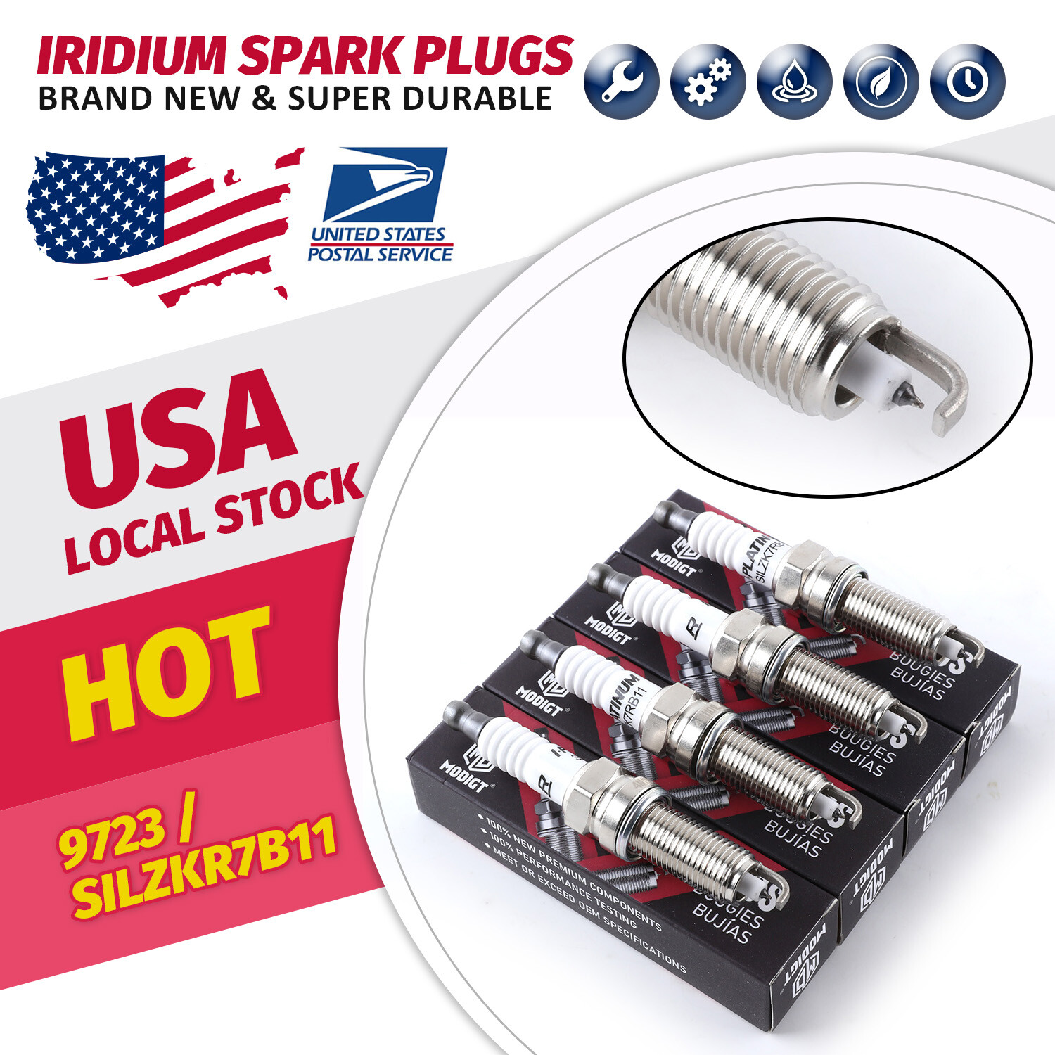 4PCS Fit NGK 9723 Laser Iridium Spark Plug For Chrysler Dodge Hyundai Jeep Kia