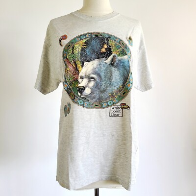 Vintage 1990s Native American White Spirit Bear Totem T-Shirt Size L 80s