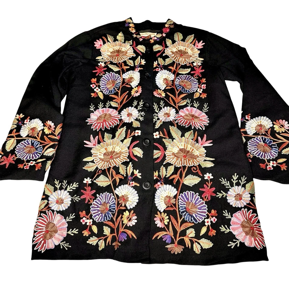 Blazer Abrigo Blazer Abrigo Norm Thompson Talla M Bordado Vintage Floral Lana Foto 3 de 4
