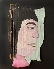 Quadro Ritratto Donna Profilo Originale Rosa Blu Naif Outsider Art Miz Katie