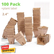 100 Pack Biodegradable Peat Pots 2.4 Inch Transplant Paper Pulp Seeding Cups