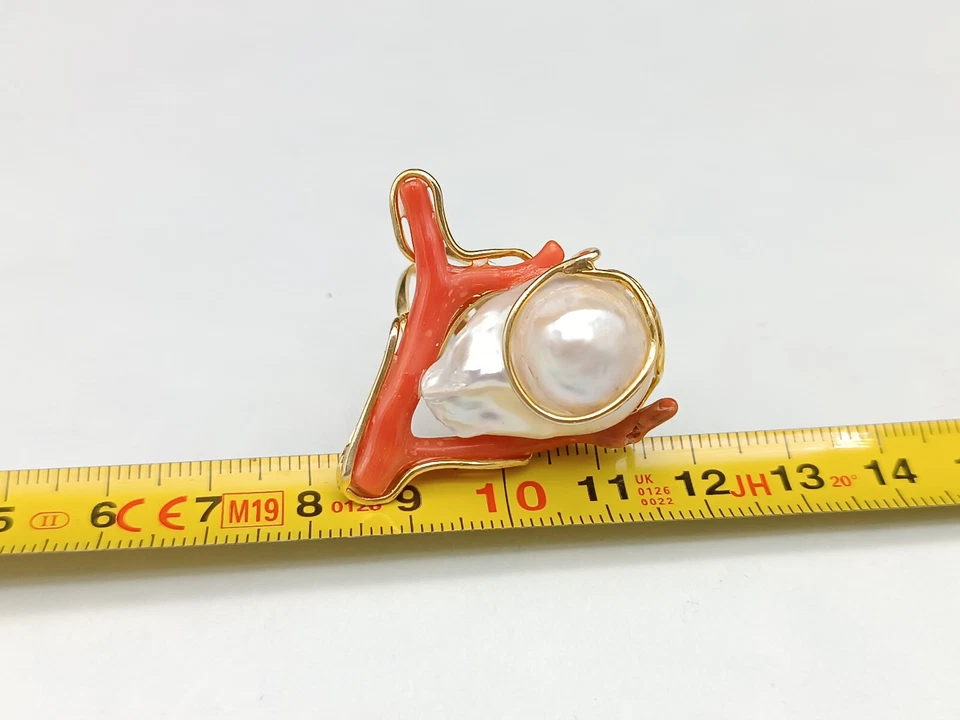 Anello donna corallo rosso di Sardegna perla naturale argento 925 regolabile - Immagine 3 di 4
