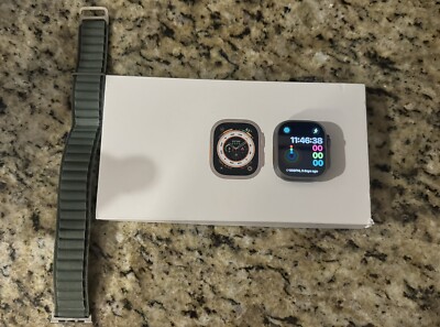 EUC Apple Ultra Watch (GPS + Cellular) 49mm Titanium Green Alpine Loop band L