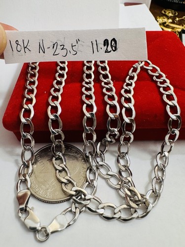 18K 750 White Fine Gold Cuban Curb Men Womens Necklace 23.5”/24”Long 5.5mm 11.2g - Picture 21 of 24