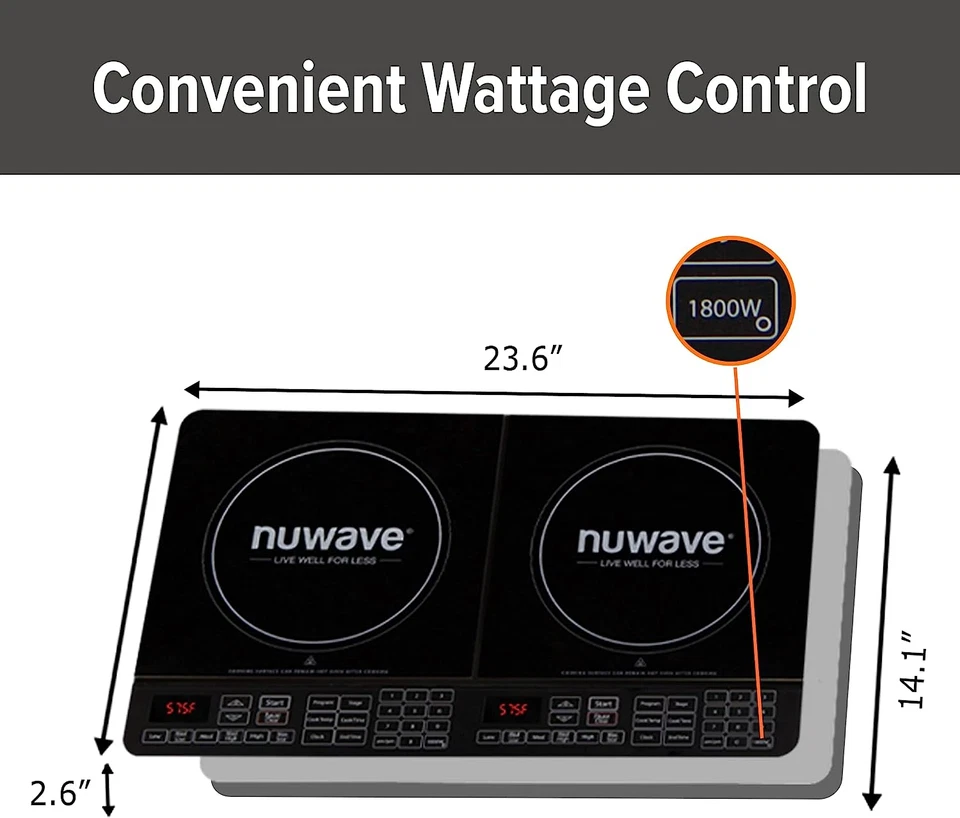 Double Induction Cooktop, Powerful 1800W, 2 Large 8” Heating Coils, Independent - Image 3 of 4