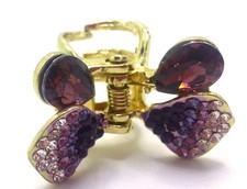 New 3/4" Antique Gold Amethyst Rhinestone Butterfly Crystal hair claw clip