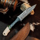 8.8" EDC Hunting Damascus Knife Handmade Full Tang Resin Handle Leather Sheath — photo 7