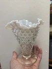 Fenton Moonstone Opalescent Hobnail Ruffled Trumpet Vase Made in USA 5.75" Tall