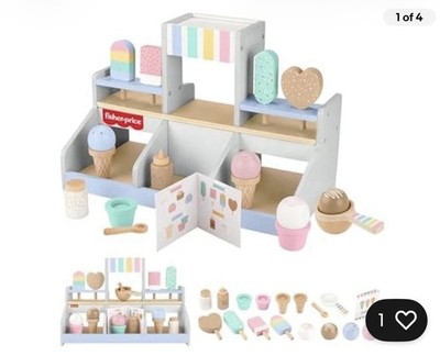 Fisher-Price Wood Pretend Play Toy Ice Cream Shop Set, 18-Piece