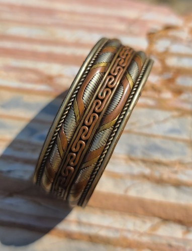 Vintage Copper & Brass Mixed Metals Braided Design Cuff Bracelet - Picture 13 of 18