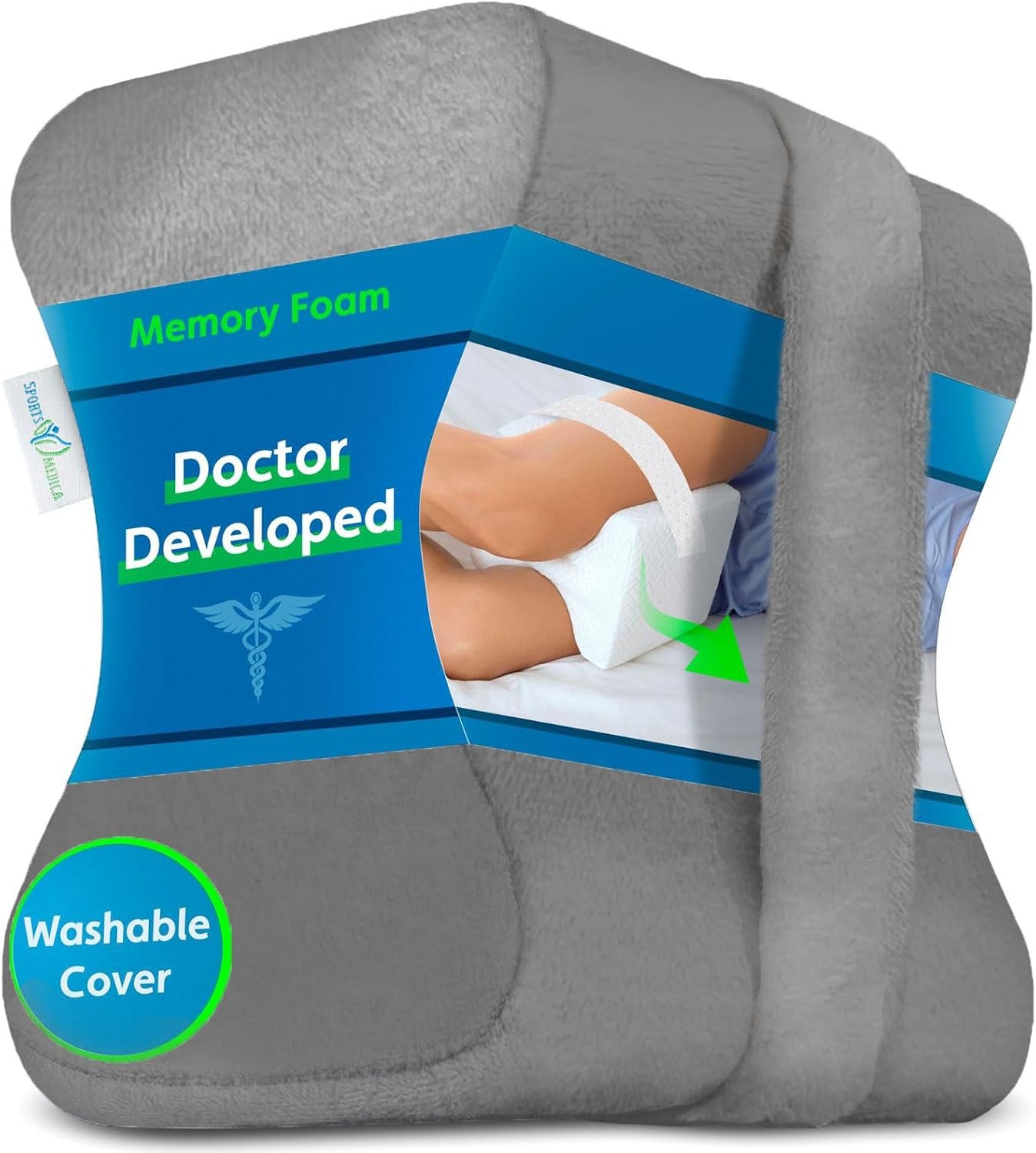 Memory Foam Knee Pillow for Side Sleepers with Adjustable Strap & Washable