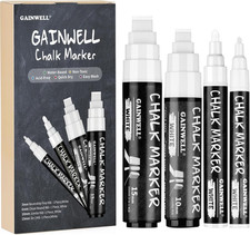White Liquid Chalk Markers Erasable 4-Pack, Reversible Tip 3Mm/6Mm/10Mm/15Mm ,