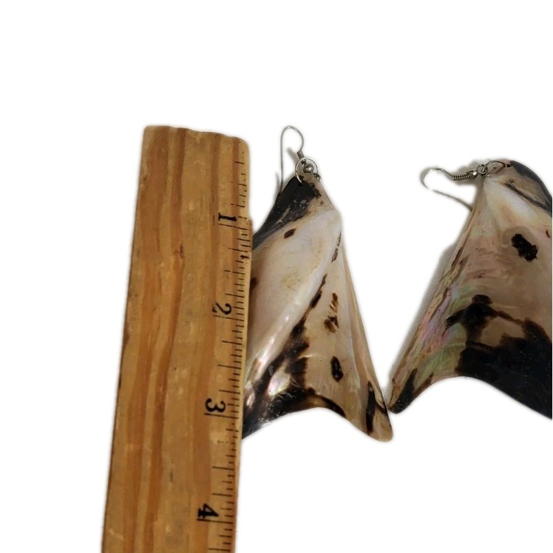 Large Shell Dangle Earrings 3" Pierced Unique - image 2
