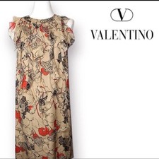 RED VALENTINO Floral Ruffle Dress Size 40 Beige Red Black