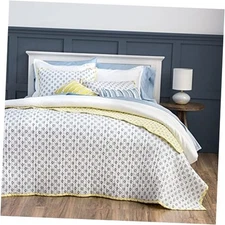  Naomi Quilt Set - 3 Piece, 100% Cotton Bedspread, King Block Print Yellow