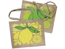 2 Trader Joes NEW RARE JUTE 100% COTTON BURLAP REUSABLE 9 GAL BAGS Citrus 🍋 