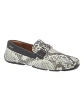 Bally Palan 6301829 Men's White & Black Snake-Effect Leather Loafers MSRP $720